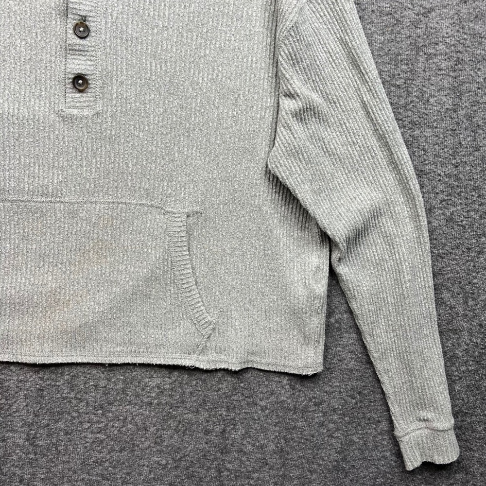 Abercrombie & Fitch Shirt Womens Medium Gray Sweater Henley Ribbed Cropped - Picture 4 of 15